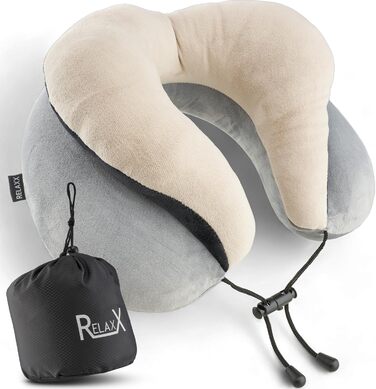Преміальна подушка для шиї RELAXX Memory Foam L для подорожей – ортопедична подушка для літака, авто, поїзда, автобуса, ергономічне шийне ортопедичне подорожнє подушка для дорослих