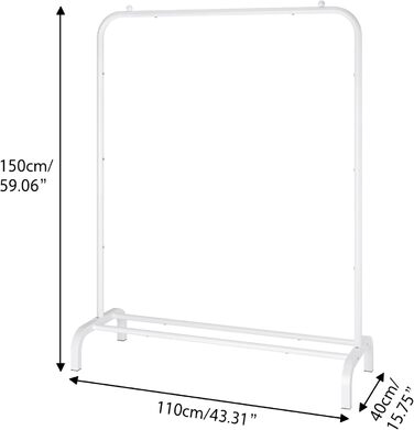 MOYIPIN Metal Clothes Rack, Single Rod Portable Clothes Hanger Rack, Clothes Stand for Bedroom, Balcony 110.5 cm, White