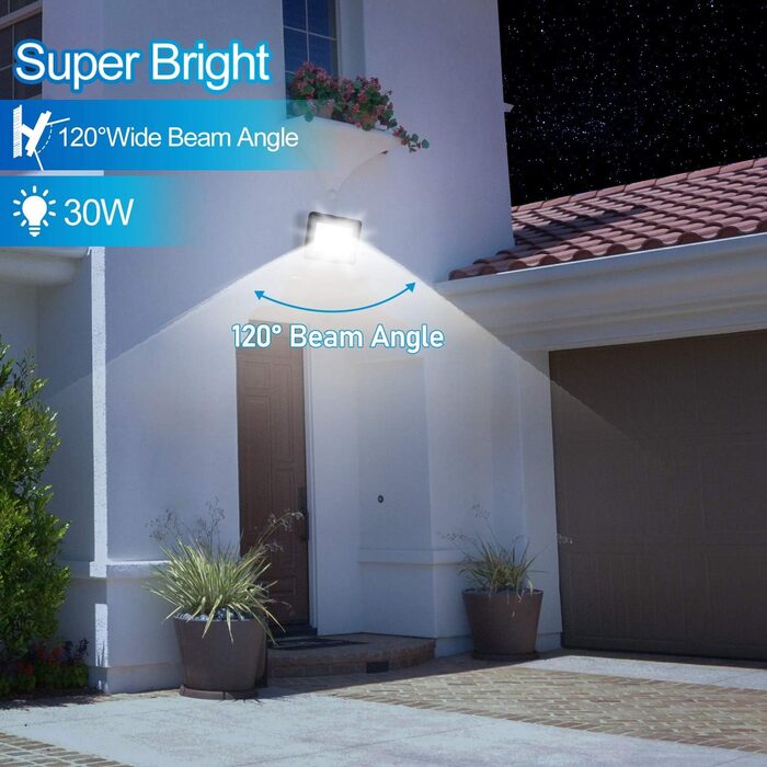 LED Floodlights Outdoor, Pack of 5, IP66 Waterproof Floodlights for Outdoor and Indoor Use, 8500LM Super Bright Outdoor Lights, 120 Degree Outdoor Lighting 6000K Cool White Spotlights (2 Pack, 30W)