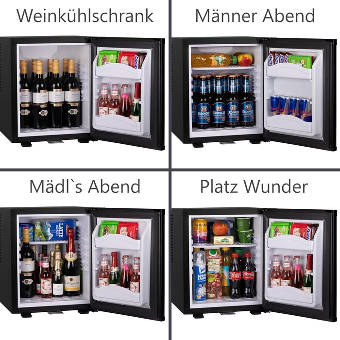 Міні-холодильник 28 літрів з замком, безшумний, з підсвічуванням, для вина, дверцята відкидні, 4°-14°C
