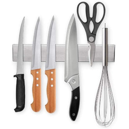 Ninonly Magnetic Knife Strip Magnetic Knife Holder Self-Adhesive 25cm (10inch) Stainless Steel Knife Rail Magnet No Drilling Magnetic Knife Rail Wall Mount for Kitchen, Office, Workshop