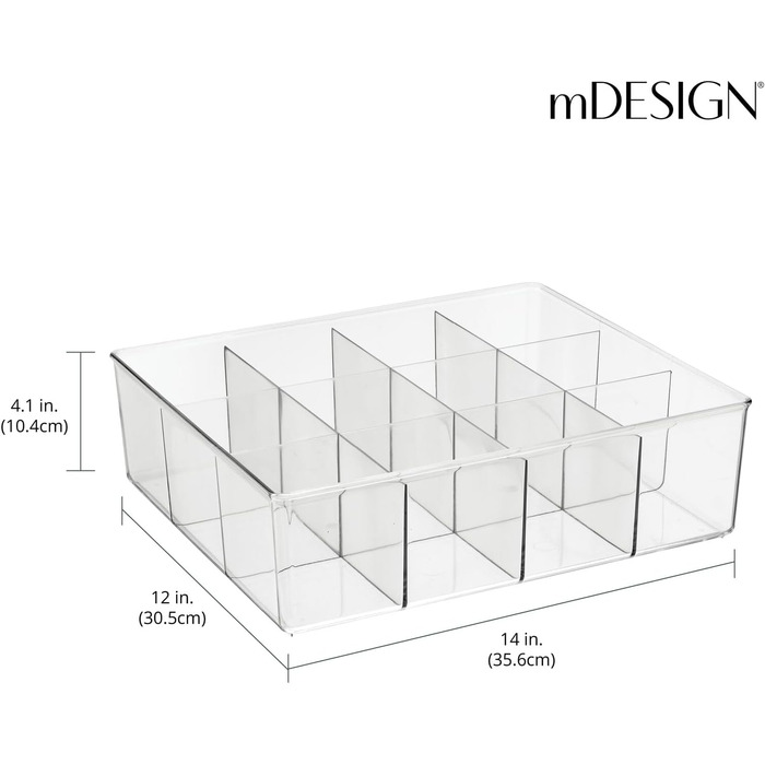 mDesign 2-piece storage box set with 12 compartments – practical closet box for the bedroom – ideal organizer for clothing and accessories made of BPA-free plastic – transparent