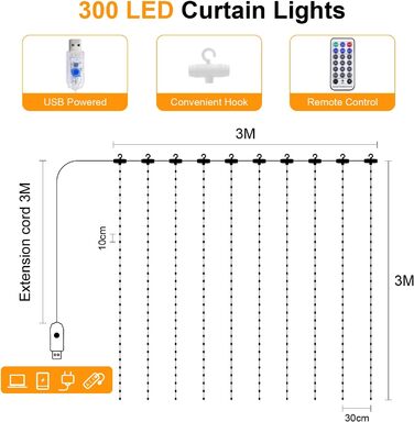 Ляптова гірлянда 2x2м з 200 LED, USB, тепле біле світло для декору стін, кімнати, вечірки, весілля, Рамадан, Різдва