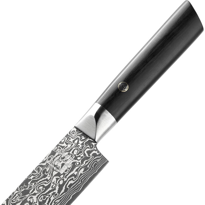 Ніж кухонний Zayiko Black Edition Santoku, сталь VG10 дамаск, 13 см, рукоять Pakkaholz, преміум