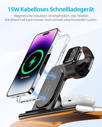 Бездротовий зарядний пристрій Carehabi 3-в-1: для iPhone, Apple Watch та AirPods Pro