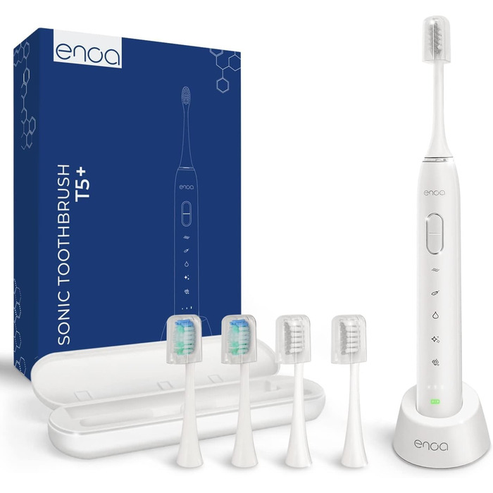 Електрична звукова зубна щітка ENOA з 5 режимами, 3 рівнями інтенсивності, таймером, IPX7 водонепроникна + 5 змінних насадок