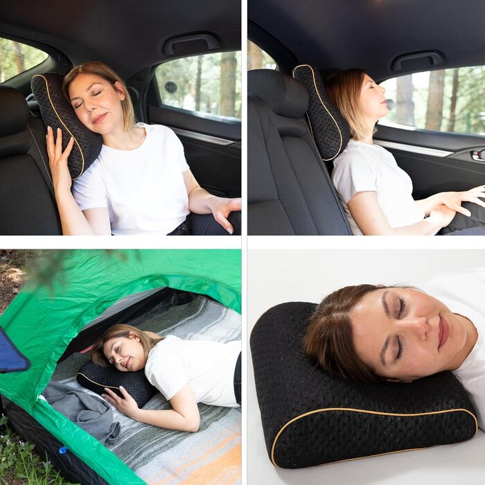 Подушка для подорожей Alkamto: ергономічна подушка з memory foam, регульована температура, Oeko-Tex Made IN Green (чорна, 35x30x10/8 см)