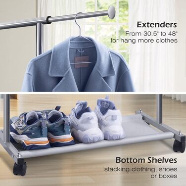 MISSLO Small Clothes Rack for Hanging Clothes, Rolling Garment Rod Stable for Kids, Toddler, Baby, Little Girls, Adults (Silver)