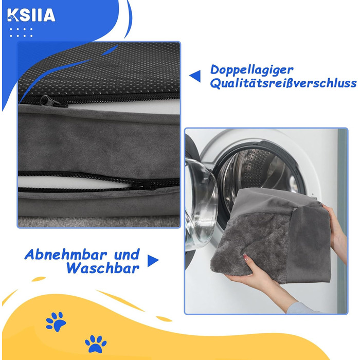 KSIIA Orthopedic Dog Bed for Large Dogs, 105x70x18cm, Removable and Washable Cover, XL Dog Couch with THREE Raised Edges, Non-Slip Bottom, Egg Crate Foam Dog Basket, (L 91 x W 68 x H 16 cm, Light Grey)