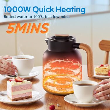 Електричний чайник з регулюванням температури DmofwHi, 1.0л, 1000W, з LED-індикатором, подвійні стінки, без BPA, автоматичне вимкнення та захист від сухого кип'яття (чорний)