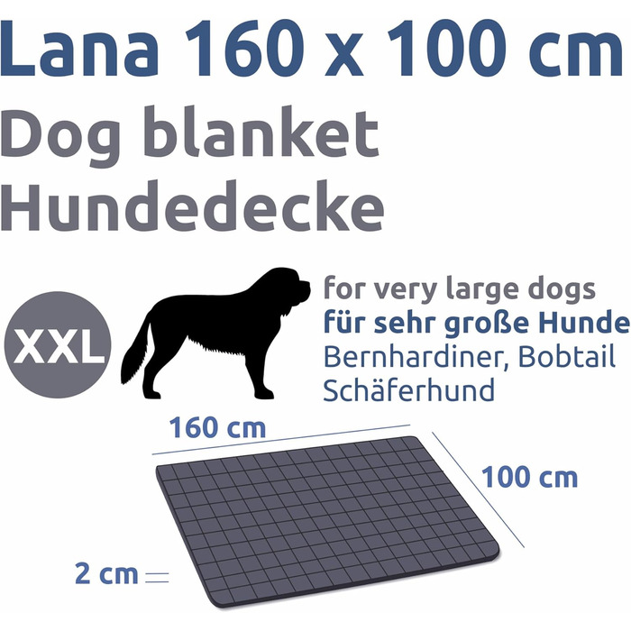 Килимок для собак Your Gear Lana 160x100 см - м'яка підстилка для великих собак, бавовна Oeko-Tex, міцний, водонепроникний, для дому та вулиці, альтернатива собачому ліжку