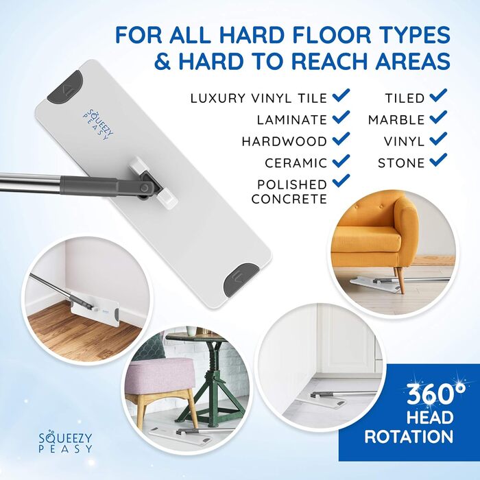 Преміум-набір для миття підлоги SqueezyPeasy з відром: 3-камерна система, 360° обертання, компактний та легкий