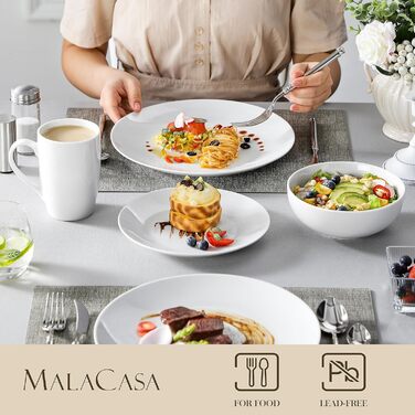 Порцеляновий сервіз MALACASA Amelia на 6 осіб, 18 предметів, білий, набір тарілок, діннер, десерт, суп, преміум якість