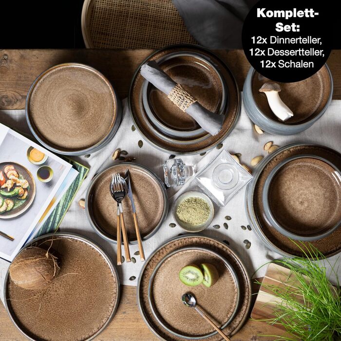 Набір посуду Moritz & Moritz SOLID Steinzeug 36 предметів для 12 осіб: 12 великих, 12 маленьких та 12 глибоких тарілок