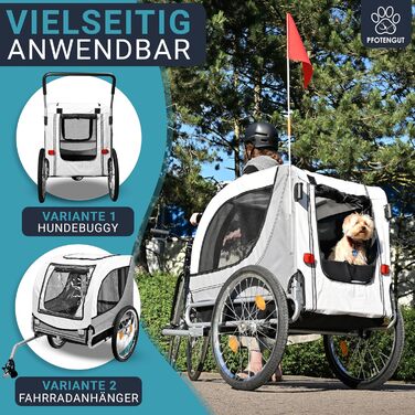 2-в-1: велосипедний причіп та візок для собак - для малих та великих собак до 40 кг. З безпечним ременем, відбивачами, дощем та прапором.