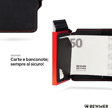Гаманець-кардхолдер BEWMER з RFID-захистом, карбоновим затискачем для грошей та кишенею на блискавці (Чорний/Червоний)