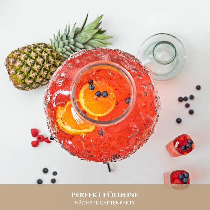 Glass Giraffe - Drink Dispenser with Stainless Steel Tap and Stand - 8 Liter - Water Dispenser - Carafe for Punch and Cocktails - Glass Lemonade Dispenser - Glass Vat
