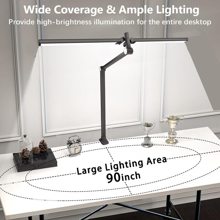 LED лампа для столу Hapfish з кріпленням, 24W, двокамерна, для монітора, широке та яскраве освітлення, 5 режимів кольору та 5 рівнів регулювання яскравості, денне світло, дитяча, з багатоосьовим кріпленням