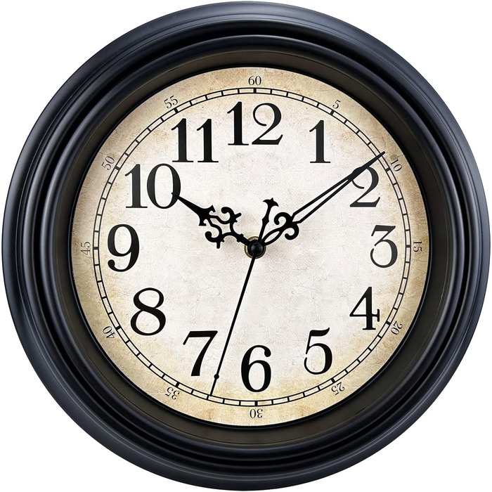 Plumeet Extra Large Classic Wall Clock - Quiet - Wall Clock without Ticking Sounds for Living Room - Bedroom - Battery Operated (Arabic Numerals) (40.6cm, Black)
