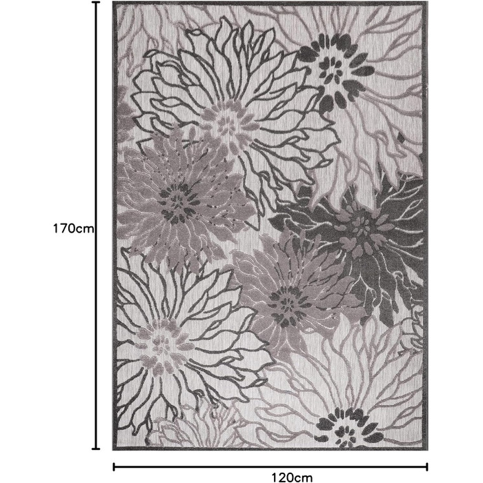 Килимок для дому та саду Impression Outdoor - вологостійкий, 120 x 170 см, темно-сірий