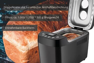 Unold 68525 BACKMEISTER Big Black: хлібопечка для 1.5 кг, 15 програм, без глютену, таймер, підігрів, LCD дисплей