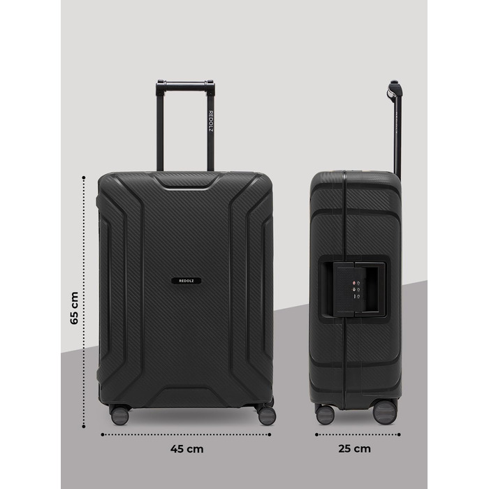 Набір валіз REDOLZ Hartschalen 3-ті: міцний поліпропілен, TSA-замок, 4 колеса, система 3-точкового закриття. Розмір M (65 см), Deep Black.