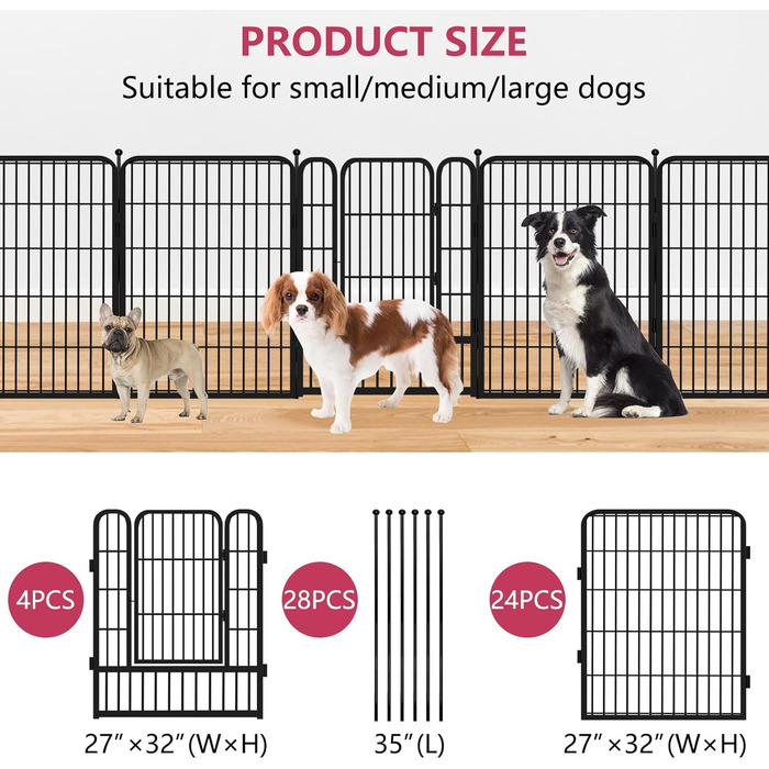 Металевий вольєр для собак на вулицю, 81.3 см, загін для цуценят, переносна клітка-загін для собак великих, середніх та малих порід, з воротами