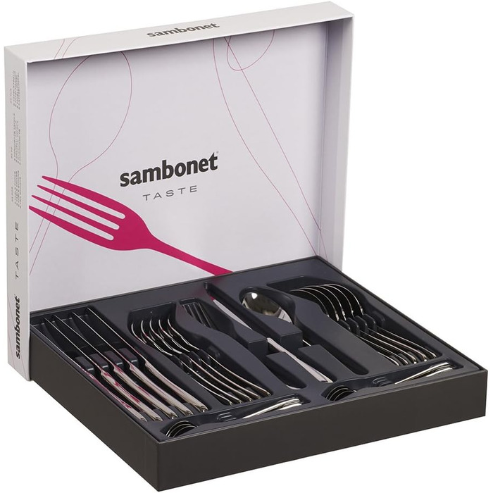 Sambonet 52553-81 Taste - 18/10 Stainless Steel Monoblock Dinnerware Set for 6 People, 24-Piece: 6 Forks, 6 Spoons, 6 Knives, 6 Teaspoons, Dishwasher Safe, Grey