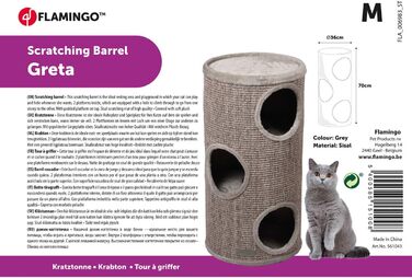 Дряпка для котів Flamingo Greta M – 70 см – діаметр 36 см – сизаль та плюш – 3 яруси