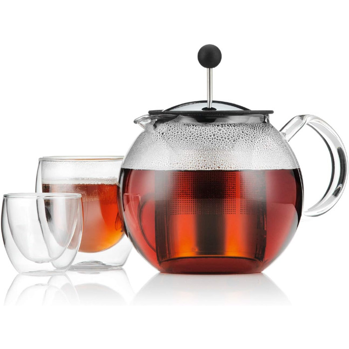Заварник для чаю Bodum Assam 1 л, скляний, з нержавіючим фільтром, French Press