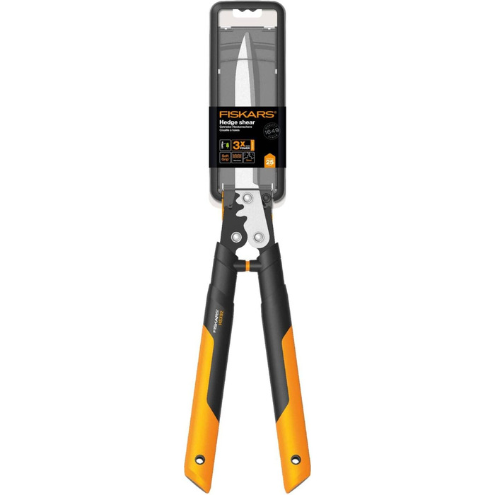 Садові ножиці Fiskars PowerGear X HSX92, антипригарне покриття, сталеві леза, 63 см, чорні/помаранчеві