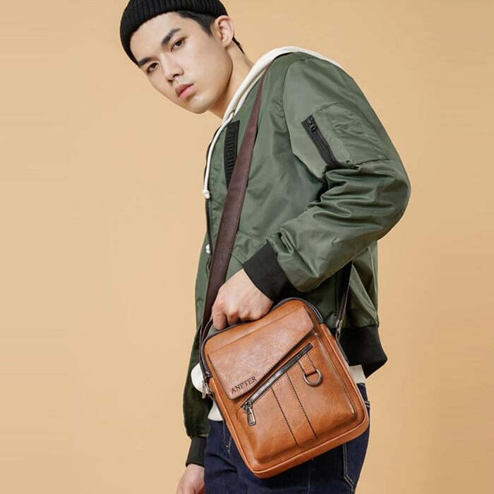Чоловіча сумка через плече ANPTER: шкіряна сумка-месенджер, сумка на пояс, сумка через тіло, вінтажний стиль, коричнева