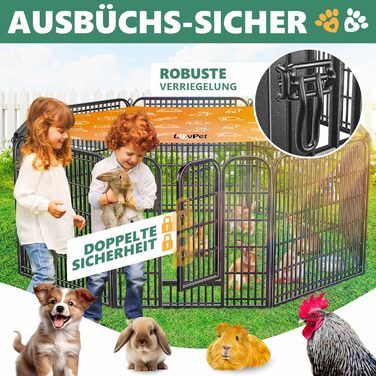 Вольєр для цуценят Freilaufgehege XXL: просторий вольєр для собак, котів, кроликів з дахом та анкерами. 8 секцій по 80x80 см, чорний