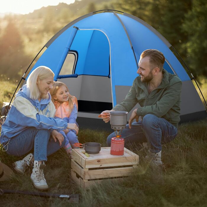 Намет HOMASIS Campingzelt для 2-3 осіб, водонепроникний, блакитно-чорний. З вікнами, тентом, кілками та відтяжками. Для кемпінгу, трекінгу, хайкінгу.
