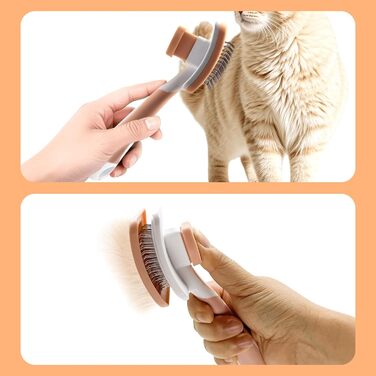 Щітка для котів та собак з довгим та коротким волоссям - видаляє підшерсток та ковтуни. Масажна щітка з антиковзним покриттям, помаранчевий колір, розмір S