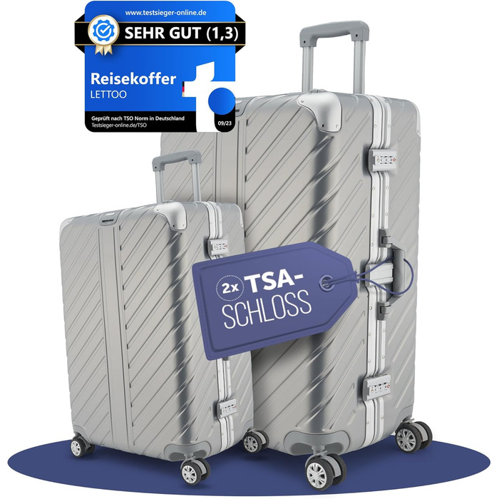 LETTOO Валіза з жорстким корпусом середнього розміру 72L | Валіза з алюмінієвим каркасом - Надзвичайно стійкий вагончик з кріпленням для кишень [ВОДОНЕПРОНИКНИЙ] Захист кутів (Набір валіз Trolley 20 та 29 дюймів, Срібло)