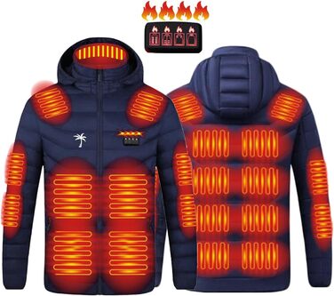 Обогрівальна куртка для чоловіків та жінок з капюшоном, тепла буферна куртка, зимова куртка для активного відпочинку, полювання, мотоцикла, кемпінгу (L, F#blau1)