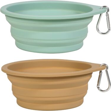 SLSON Складаний миска для собак 2 шт. - Портативна годівниця для тварин з карабіном для подорожей (зелена)