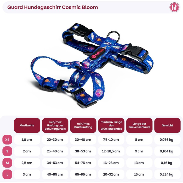 Шлейка для собак середніх порід | Не вбирає вологу | Регульована | З контролем | Легка класична шлейка для собак | Dog Harness - M (Cosmic Bloom, S - виміряйте собаку)
