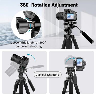Штатив-трипод JOILCAN 190см для DSLR камер, смартфонів та планшетів, легкий алюмінієвий фотоштатив з сумкою для перенесення, вантажопідйомність 5.4 кг