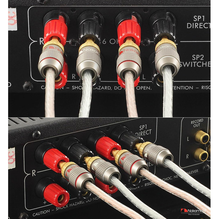 Бананові роз'єми Nakamichi FanLock Excel-Serie, 24K позолочені BFA коннектори для акустичних кабелів 10-18 AWG, 4 мм, для Hi-Fi стерео та домашнього кінотеатру, 4 шт (2 пари)