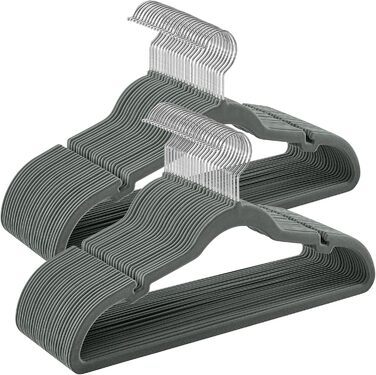 Набір вішалок SONGMICS 50 шт. для одягу, сірі, з неслизьким покриттям, з перекладиною для штанів, 360° обертовий гачок, тонкі, 43 см