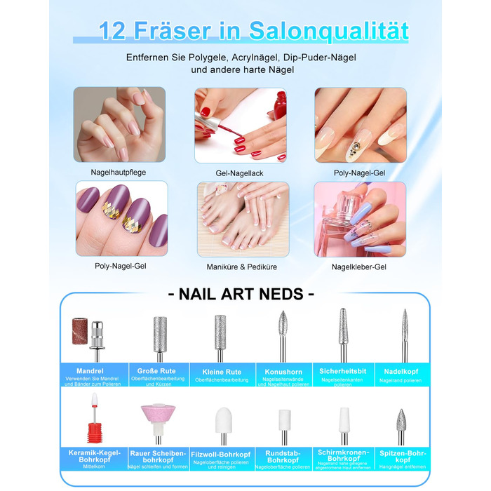 Електрична машинка для манікюру та педикюру CozyZen Professional: 45000 об/хв, LCD-дисплей, керування рукою/ногою, тиха робота, для акрилу та гелю, білий