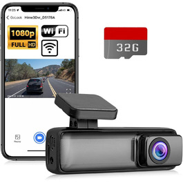 eSynic Міні відеореєстратор (Dashcam) Auto WiFi 1080P Full HD – 160° Широкий кут, Нічне бачення, G-сенсор, Паркувальний режим, Керування через App, WiFi, 32GB SD-карта в комплекті