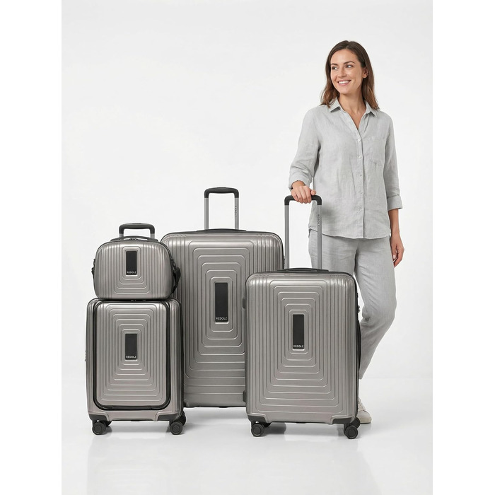 Набір валіз REDOLZ з жорстким корпусом, 4 предмети з косметичкою (Coffee Grey Metallic)