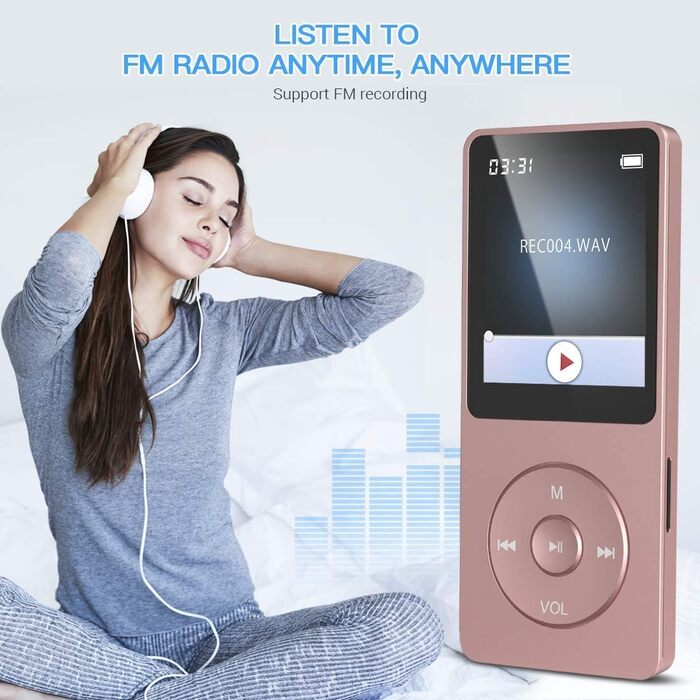 MP3 плеєр AGPTEK A02 8GB Rosegold - 70 годин відтворення, 1.8