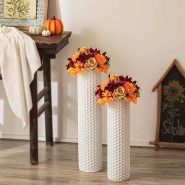 Large Floor Vase: 70/55 cm Tall Floor Vase Set of 2 Metal Floor Vase for Living Room Modern Honeycomb Floor Vase Large Vases for Floor for Dining Room Bedroom Corner Hall Office (White)