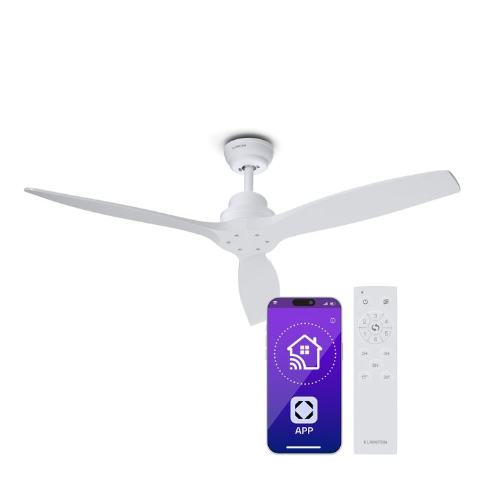 Стельовий вентилятор Klarstein Santa Elena Smart WiFi з пультом, 6 швидкостей, білий, 132 см
