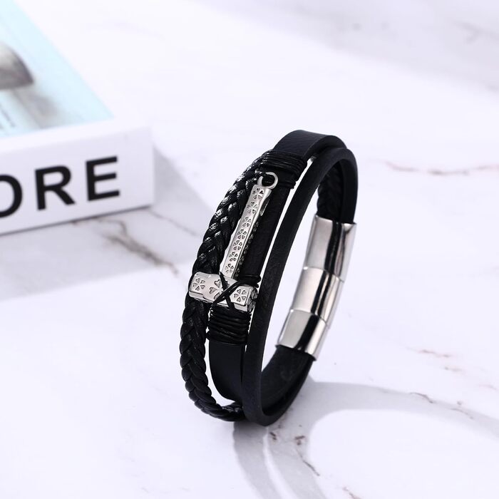 Чоловічий браслет Flongo з плетеного шкіряного шнура, стилі вікінгів, з амулетом Тора (молот), регульований, з застібкою, подарунок для чоловіків