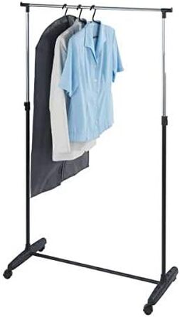 WENKO Clothes Rack, Folding, Clothes Storage with Adjustable Clothes Rail and Wheels, Plastic/Metal, 88 x 100-168 x 11-49 cm, Chrome/Grey (170 x 38 x 90 cm)